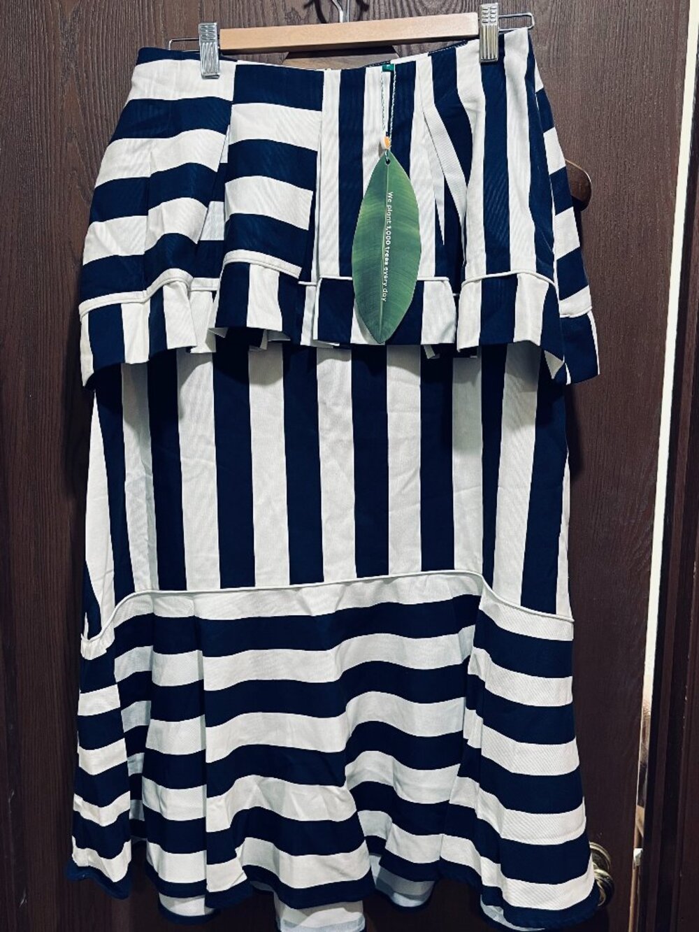 Farm Rio Mixed Stripes Blue Midi Skirt 342238 NWT Medium Peplum Bold